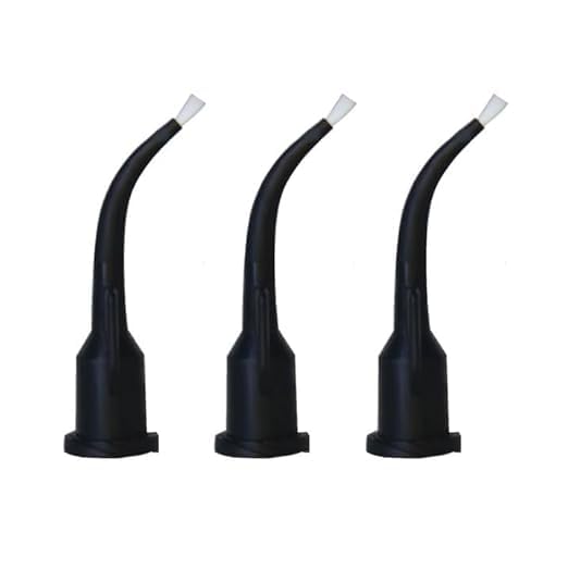 100/Pk Dental Plastic Luer-Lock Curved with Brush Tips for Delivery Materials Black Plastic Tips, Adjustable Brush