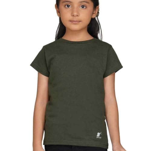 Image of Kids Round Neck Girls Tshirt | Short Sleeves | Natural Organic 100% Cotton Soft Comfortable Fabric | Plain Color Original Branded Half Sleeve | School t-Shirt for Girl Kid | Sleepwear Everyday Casual