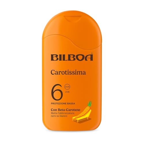 Bilboa Carotissima, Solare SPF 6, Abbronzante Corpo, Formula con Betacarotene, Mette l'Abbronzatura Nero su Bianco, Resistente all'Acqua, Dermatologicamente Testato, 200 ml