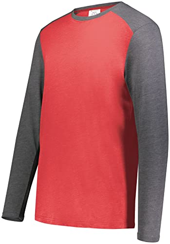 Augusta Sportswear Boys' Youth Gameday Vintage Long Sleeve Tee, Scarlet Heather/Carbon Heather, Medium