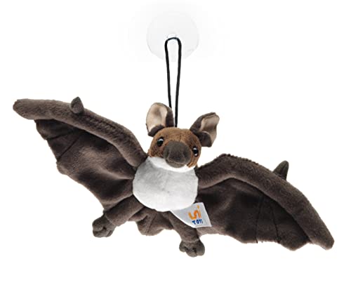 Uni-Toys - Murciélago, pequeño - marrón-Blanco - con Ventosa - 23 cm (Ancho) - Peluche