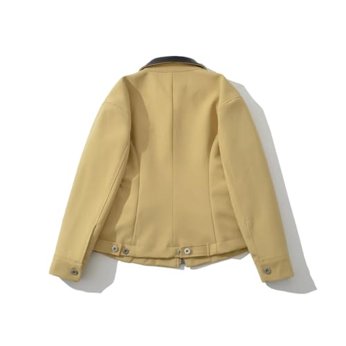 Fnfmrfmr Khaki Faux Leather Patchwork Jacket - Chic and Cozy Slim Fit Outerwear for Every Occasion - Image 2