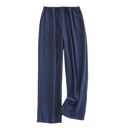 Generisch Pantaloni da pigiama da uomo in pile lungo, a quadri, invernali, caldi, comodi, per il tempo libero, con gamba larga, caldi, con coulisse, O blu navy, XL