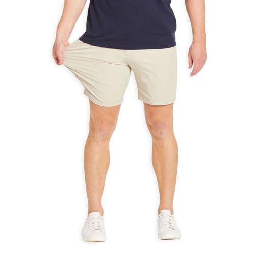 Mugsy Teddys Chino Shorts - Classic Fit Stone Khaki Stretch - Ultra-Flexible & Comfortable Khaki Shorts for Men - 7 Inseam