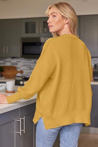 Image of LILLUSORY Women's Oversized Batwing Sweaters 2026 Fall Outfits Trendy Crewneck Knit Side Slit Fashion Pullover Tops