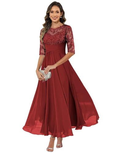 Qbnme Mother of The Groom Dresses Burgundy Long Half Sleeve