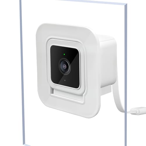 2 Pack Window Mount fits for Wyze Cam V4/V3 Stick-On Glass Camera Holder for Outdoor Monitoring Birdwatching Pet Viewing No-Drill Mount for Renters Not for Double Pane or Frosted Glass White