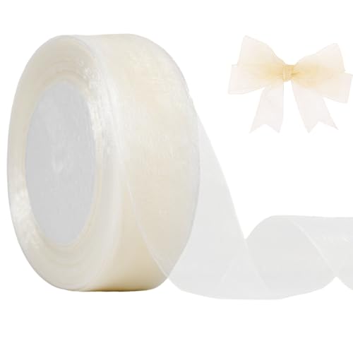 JaoZuyard Ruban en organza blanc ivoire de 3,8 cm x 45,7 m pour invitations de mariage, bouquets de...