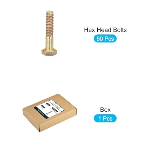 Image of METALLIXITY Hex Bolts (1 /4-20x1-1 /4 inch) 50Pcs, Carbon Steel Zinc Plated, Coarse Thread UNC Hex Head Screw Bolt - for Furniture Repair, Yellow