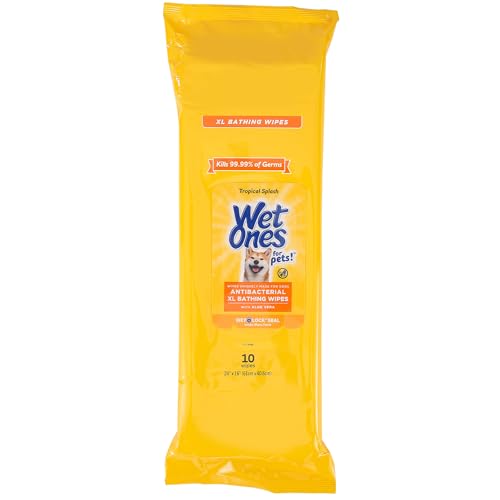 Wet Ones for Pets Multipurpose XL Disposable Pet Bathing Wipes, 10ct, Tropical Splash Scent | Dog Cleaning Wipes, Extra Large Disposable Dog Wipes, Scented Dog Wipes