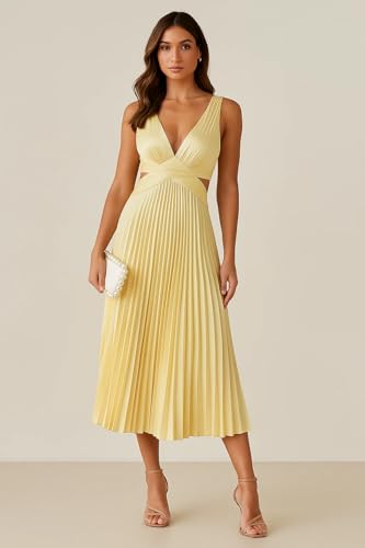 Dessiny Women’s Satin Pleated Bridesmaid Dresses Long 2025 V Neck Maxi Cocktail Party Dress DE5194