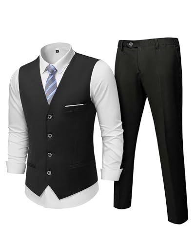 Hihawk Men's 2-Piece Suit, Vest Pants Set for Men, Fashion Waistcoat with Tie for Wedding, Prom, Homecoming, Business
