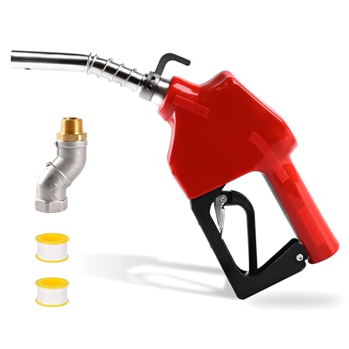 3/4 NPT Automatic Fuel Nozzle Gas Pump Nozzle with Fuel Hose Swivel & Hook. Auto Shut-Off Max Flow 16 GPM 3-Speed Padlock. For Gasoline Diesel Kerosene Biodiesel up to B20. Red