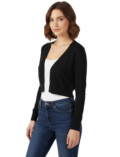 Image of Allsense Women's Cropped Bolero Shrug Cardigan | 3 /4 Sleeve, Button Down, Lightweight Knit Sweater