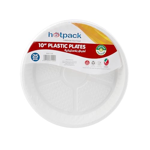 Hotpack Disposable White Plastic Plates Round 10 inch 25 Pieces