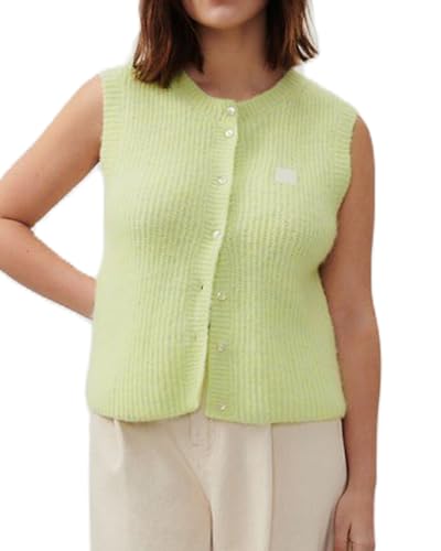 Image of UAURORAO Women Chunky Sweater Vest Button Down Crochet Cable Knit Cardigan Sleeveless Open Front Knitted Crop Waistcoat