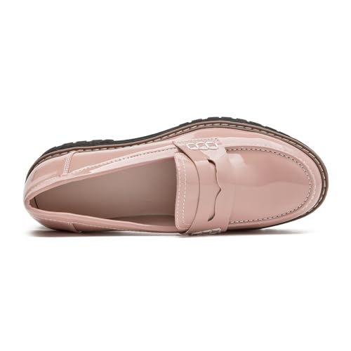 Image of Womens Loafers Comfortable Platform Penny Loafer Chunky Heel Business Casual Dress Shoes Fashion Patent Leather Women's Loafers & Slip-ons