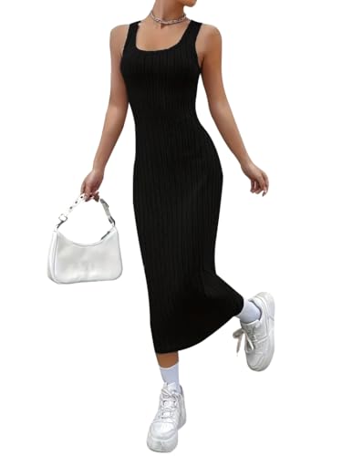 Sthxyfaith Womens Plus Size Summer Dresses Sleeveless Graduation Dress Slim Fit Stretch Knit Cocktail Bodycon Ribbed Tank Dress Black XX-Large