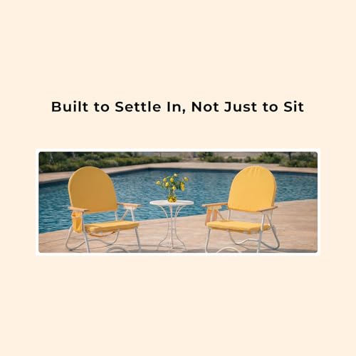 Image of Padded Low Beach Chair, 4-Position Folding Outdoor Chair with Wooden Armrests, Cushioned Seat, Storage Pouch & Carry Strap for Beach, Patio and Lawn, Harbour Mimosa