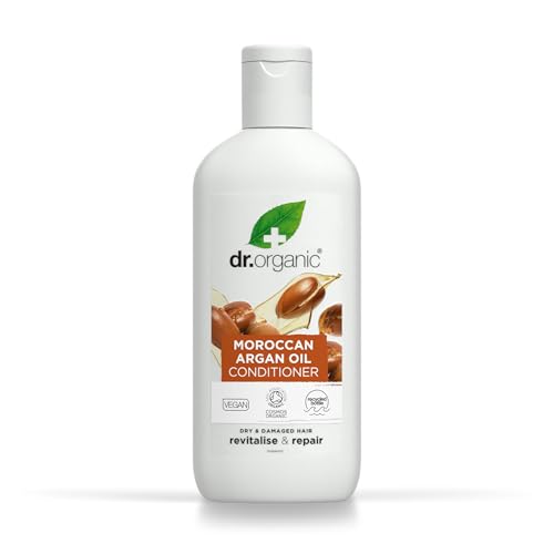 Dr Organic Marokkanischer Arganöl Conditioner, Belebend, Natürlich, Vegan, Tierversuchsfrei, Paraben- & SLS-frei, Recycelbar & Aus im Meer gebundenem Plastik recycelt, Zertifiziert Bio, 265ml