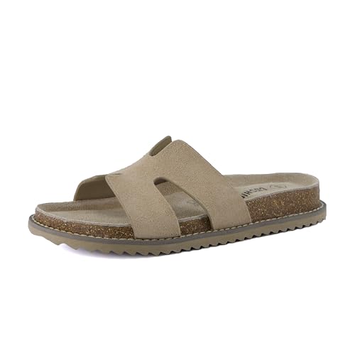CUSHIONAIRE Wisdom Womens Sandals Cutout Strap Genuine Leather Slides โ Slip On Cork Footbed Sandals for Women 2025, BISCUIT 9 by CUSHIONAIRE - Used condition - Image 9
