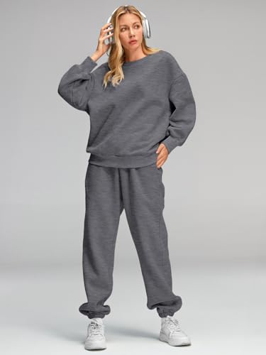 AUTOMET Womens 2 Piece Outfits Sweatsuit Oversized Sweatshirt Lounge Sets Baggy Sweatpants Fall Fashion with Pockets