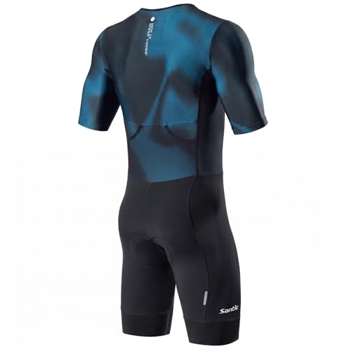 Santic Herren Triathlonanzug Gepolstert Einteiler Kuzarm Pro Fahrrad Skinsuit Rennsport Trisuit Abnehmen Radsportanzug Grün M