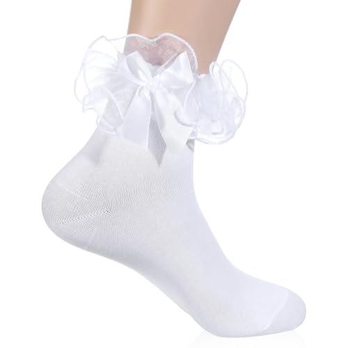 Tyqour Lace Ruffle Socks Women White Ruffle Ankle Women Ruffled Frilly Socks Fashion Elegant Princess and Comfortable Cute Design