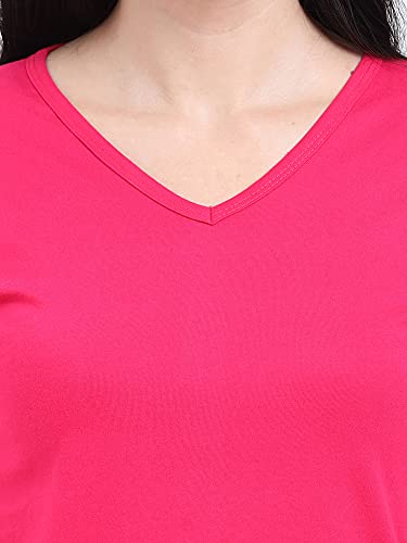 Image of FLEXIMAA Women's Cotton Plain V Neck Half Sleeve T-Shirt