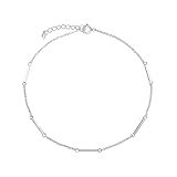 Silverly Tobillera Cadena Tipo Cable Plata de Ley 925 Cuentas Barra | Tobillera Minimalista Ajustable Mujer | Pulsera Tobillo Minimalista | Joyas Delicadas Pie | Regalo Accesorios Verano