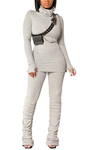 Aro Lora Womens Casual 2 Piece Outfits High Neck Pullover Top and Stacked Pant Set Jogging Suit Tracksuit Jumpsuit XX-Large Grey