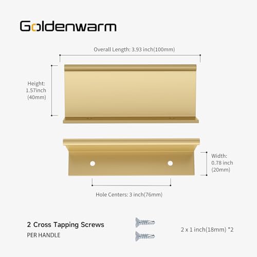 Image of Goldenwarm 5 Pack 3in Finger Edge Pulls for Gold Drawer Pulls | Aluminum Alloy, Gold Cabinet Handles, Edge Pulls for Cabinets, Brushed Brass Handles, For Drawers, Dressers, Screws Included