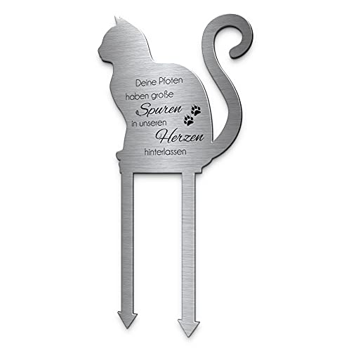 Chrisck Design Grabstecker Katze Edelstahl Katzengrab Deko