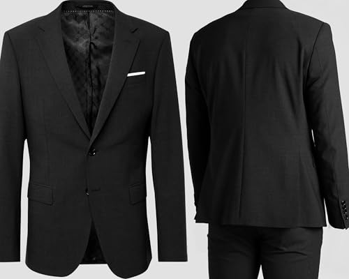 Mens Suits Slim Fit 2 Piece Wedding Prom Tuxedo Classic Blazer Jacket Pants Set Black2
