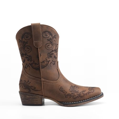 DREAM PAIRS Women's Cowboy Cowgirl Western Ankle Boots Low Chunky Heels Square Toe Fall Short Booties Shoes,Size 6,Tan,SDAB2407W