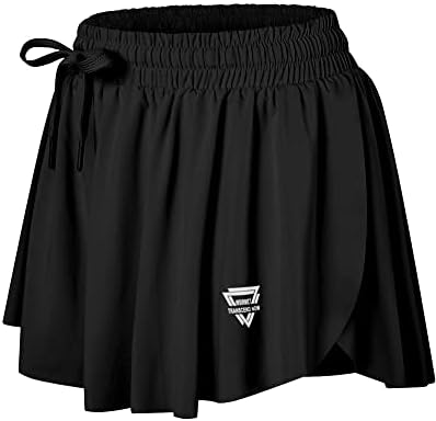 Wsirmet Womens Flowy Athletic Shorts 2 in 1 Running Yoga Shorts High Waisted Workout Biker Spandex Shorts Gym Tennis Skirts