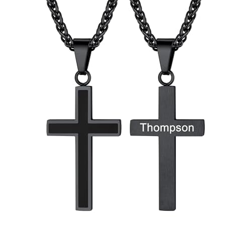 U7 Cross Necklace for Men, Stainless Steel Silver Black Gold Mens Cross Necklace, 22-24 Inches 3.black custom