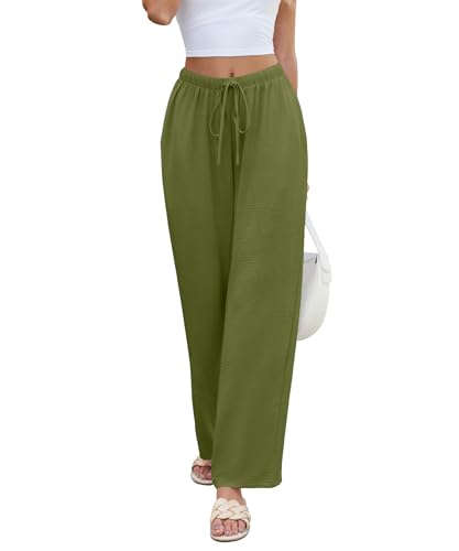 KUOTAI Womens Casual Elastic High Waist Wide Leg Pants Flowy Beach Palazzo Trousers with Pockets2