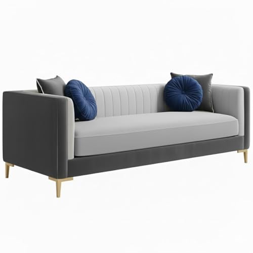 Image of FURNY Cassol 3 Seater Fabric Sofa Set (Light Grey-Dark Grey) Premium Velvet Finish | Durable Comfort | Ideal for Living Room