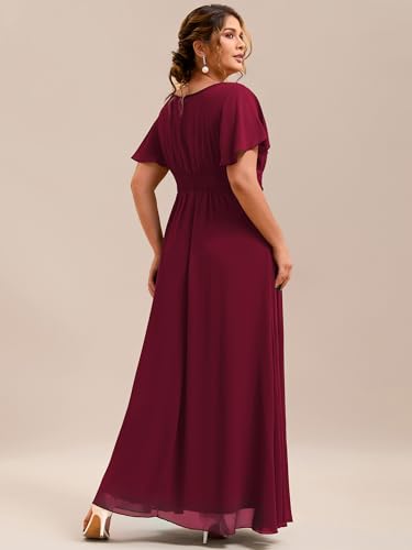 Image of Ever-Pretty Plus Elegant Formal Dresses for Curvy Women Round Neck Short Sleeves Chiffon Bridesmaid Mother of The Bride Dress