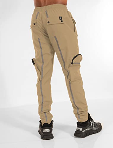SCREENSHOT Mens Hip Hop Premium Multifunctional Utility Nylon Cargo Pants - Crisp Shell Fabric 3D Pockets Tapered Fit Bottoms4