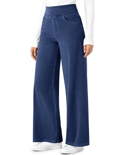 DLOODA Wide Leg Stretchy Sweatpants Jeans for Women High Waisted Baggy Casual Pull On Jeans Elastic Waist Loose Denim Pants Medium Blue