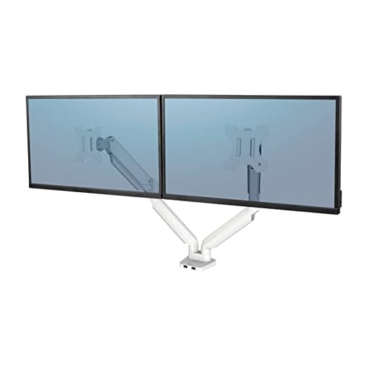 Fellowes Brazo para Monitor Doble Platinum Series - Soporte para monitor ajustable, con funciones de inclinación, giro y rotación y con 2 puertos USB - Tamaño máximo del monitor 32" - Blanco