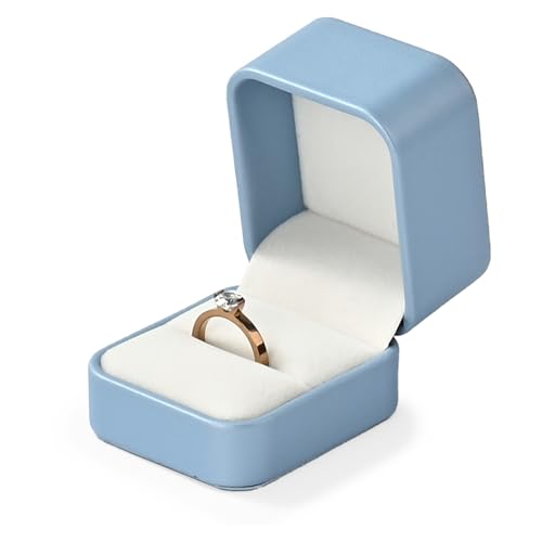 Leathe Ring Box Jewelry Gift Box Ring Holder Case For Birthday, Proposal,Wedding,Valentine's Day Gifts (Blue)