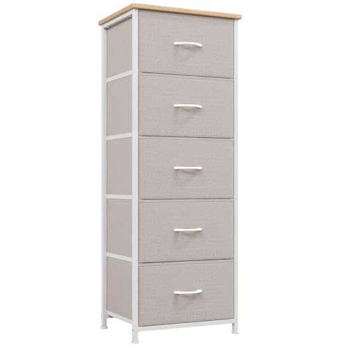 Image of Somdot Tall Dresser for Bedroom with 5 Drawers, Storage Organizer Chest of Drawers with Removable Fabric Bins for Closet Bedside Living Room Laundry Entryway Hallway, Ash Grey