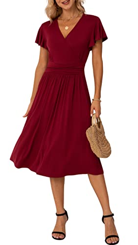 GRECERELLE Vestido cruzado de verano para mujer, vestido casual de manga corta con volantes y cuello en V, para mujer, 03 Wine Red, XL Cover