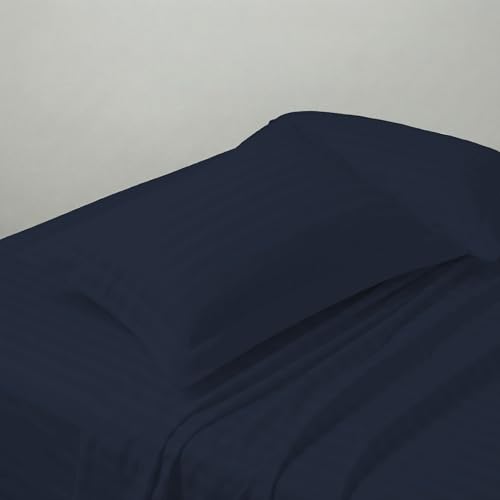 Image of LINENWALAS Cotton 300 TC Double Standard Size Pillow Cover | 2 cm Sateen Stripe Design | Cloud-Soft, Breathable & Skin-Safe | Oeko-TEX Certified Hotel-Style Bedding (20x30 inch, Set of 2, Navy Blue)