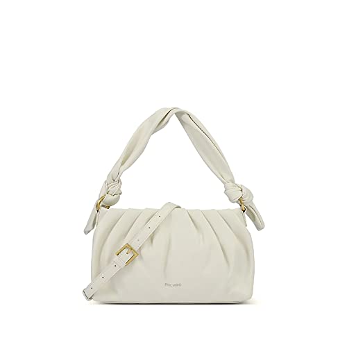 Pixie Mood LUNA-SB-COCO-OS Ruched Body Knotted Strap Recycled Vegan Leather Crossbody Shoulder Handbag, Coconut Cream