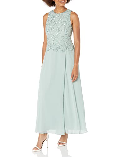 Image of J Kara Womens Plus Size Sleeveless Beaded Pop Over Long Dress with Scarf