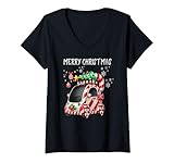 Womens Christmas Holiday EV Electric Car Dealership Business Owners V-Neck T-Shirt